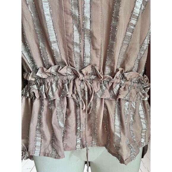 Current Air Womens Dressy Boho Metallic Striped Peplum Ruffle Blouse Size Large - Picture 4 of 8